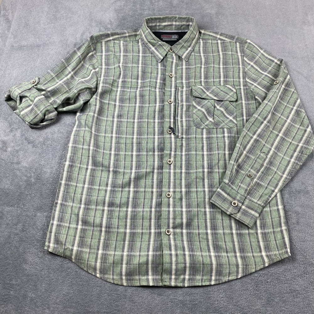 Wrangler Mens Medium Button Down Shirt Green Plaid Outdoor Regular Fit